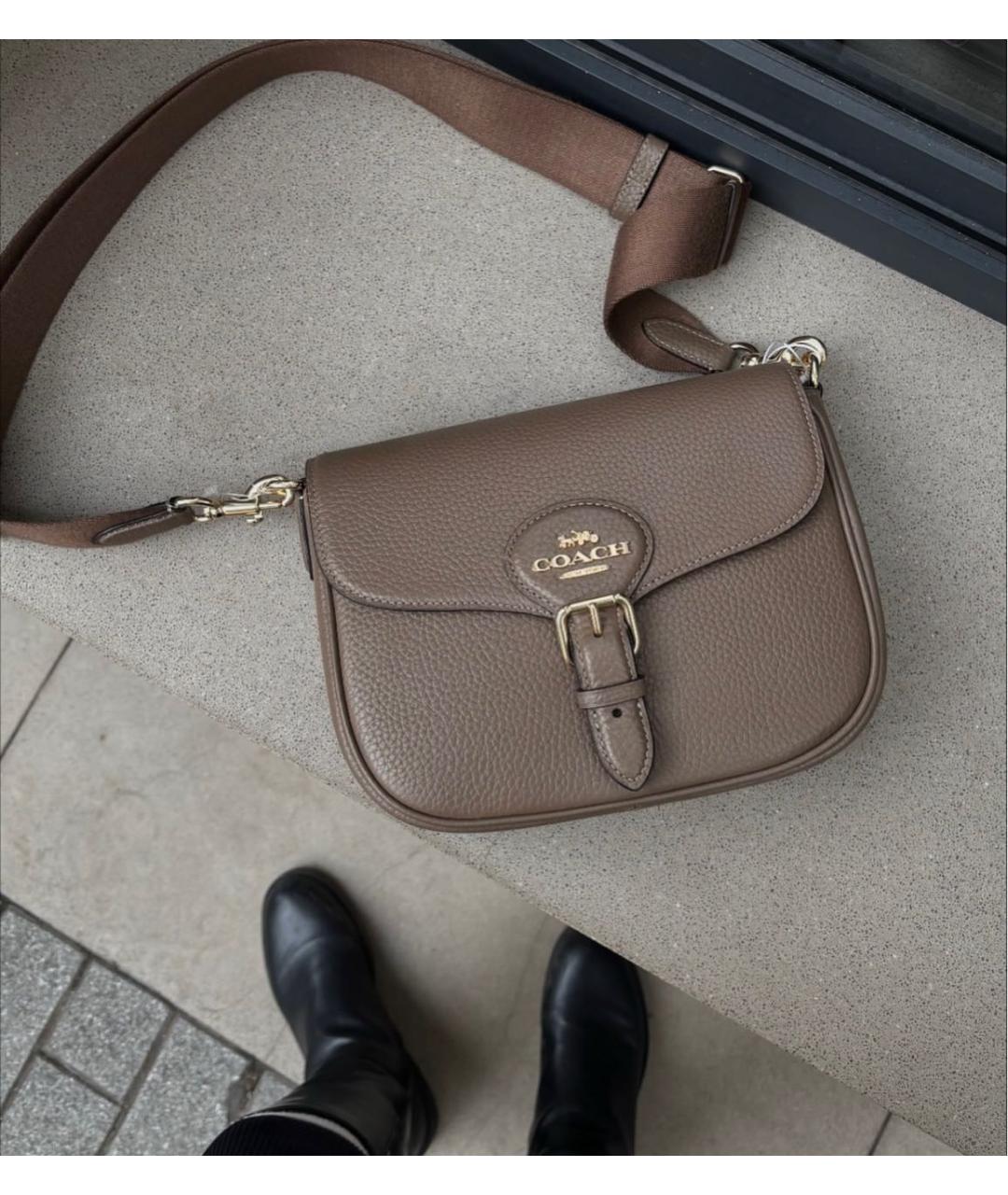 COACH Бежевая кожаная сумка через плечо, фото 5