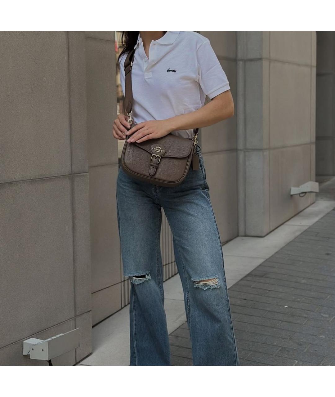 COACH Бежевая кожаная сумка через плечо, фото 4