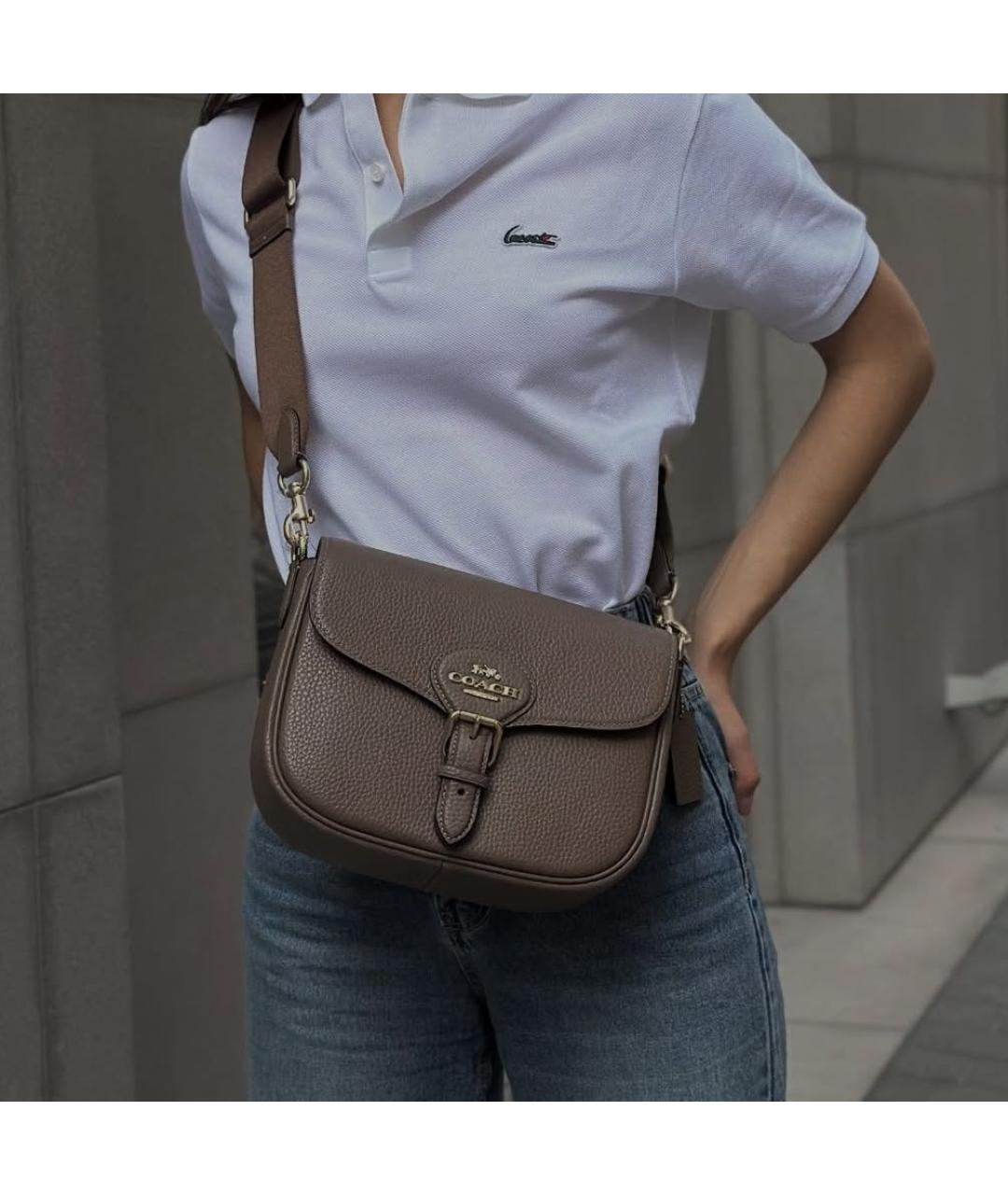 COACH Бежевая кожаная сумка через плечо, фото 3