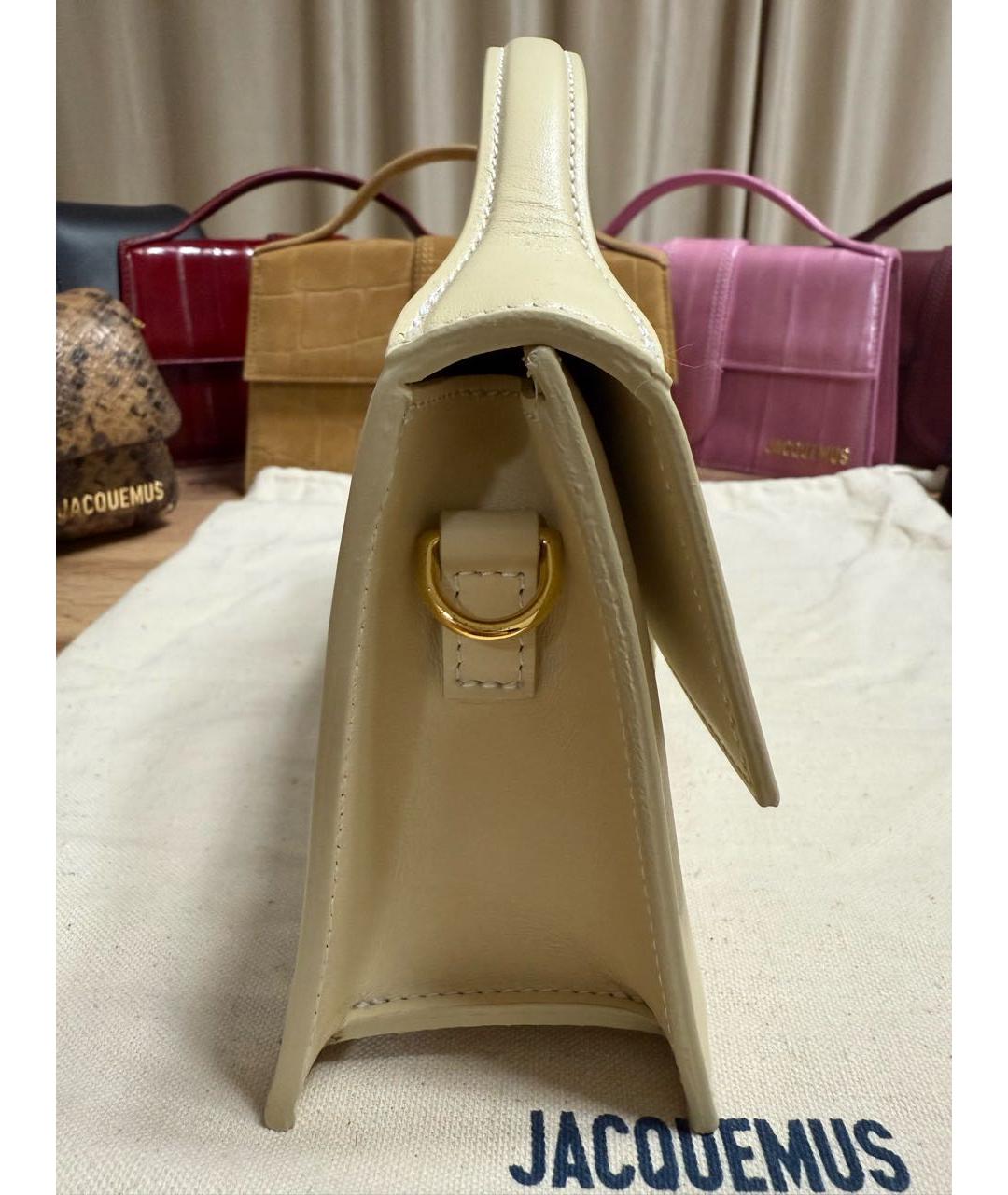JACQUEMUS Бежевая кожаная сумка через плечо, фото 4