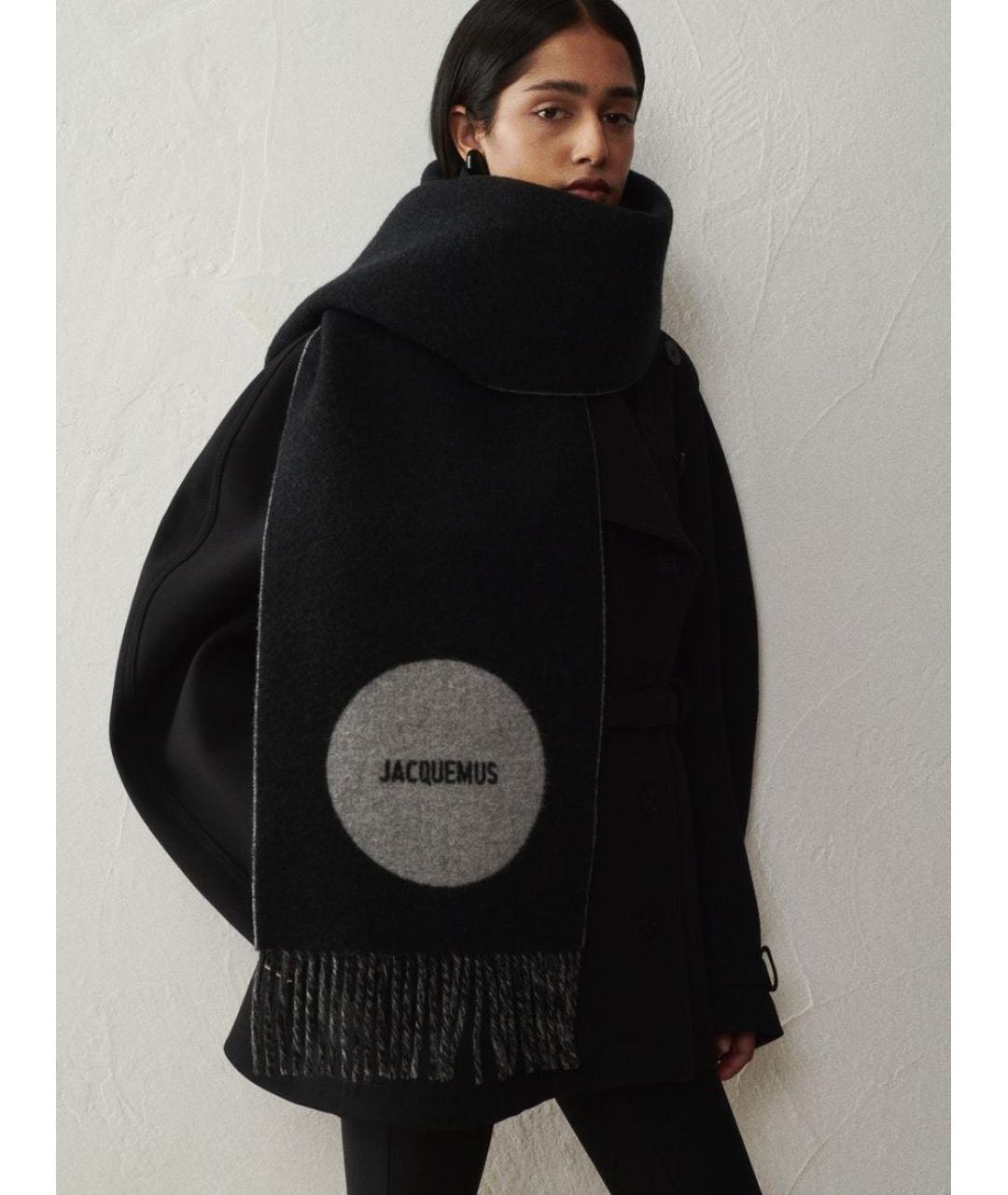 JACQUEMUS Черный шерстяной шарф, фото 4