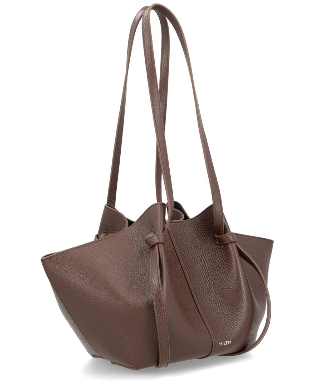 YUZEFI Коричневая кожаная сумка тоут, фото 2
