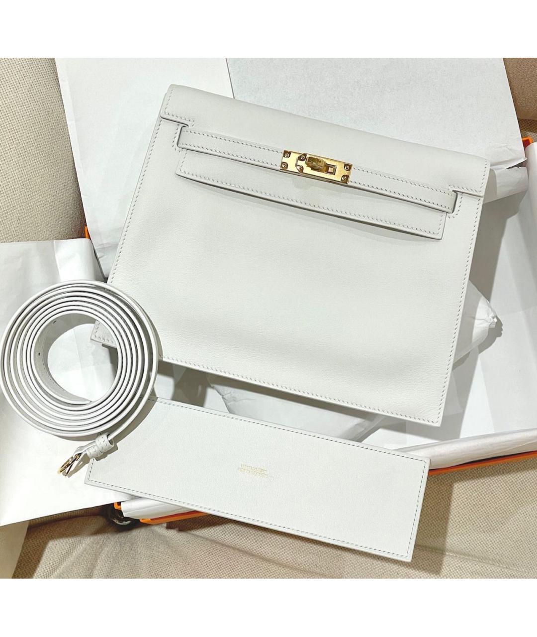 HERMES Белая кожаная сумка через плечо, фото 4