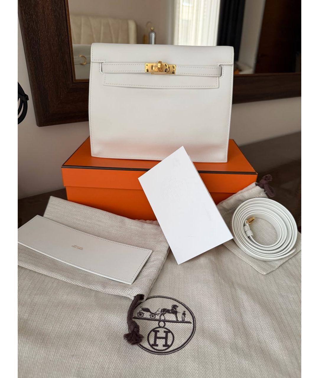 HERMES Белая кожаная сумка через плечо, фото 3