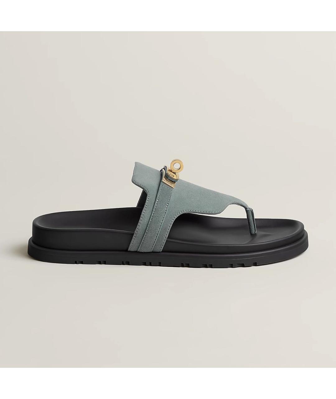 HERMES Голубые замшевые шлепанцы, фото 6