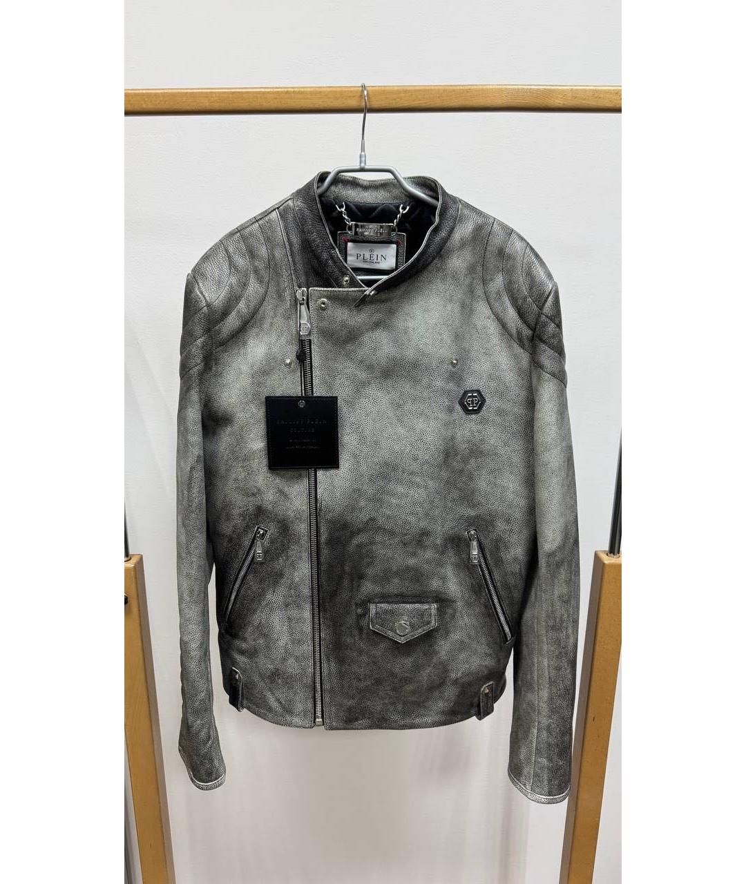 PHILIPP PLEIN Серая кожаная куртка, фото 2