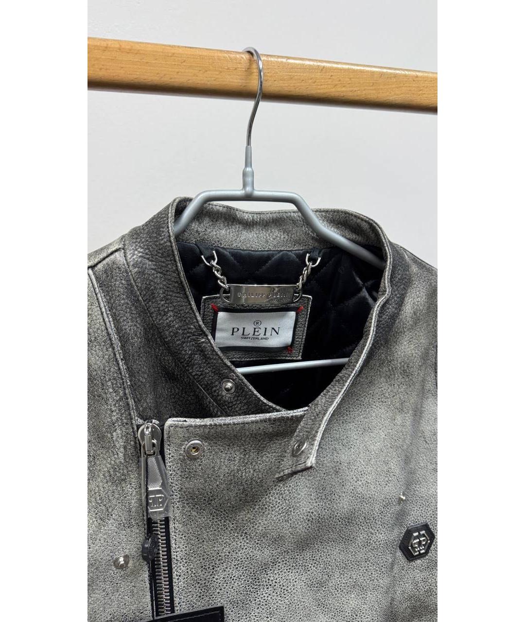 PHILIPP PLEIN Серая кожаная куртка, фото 5