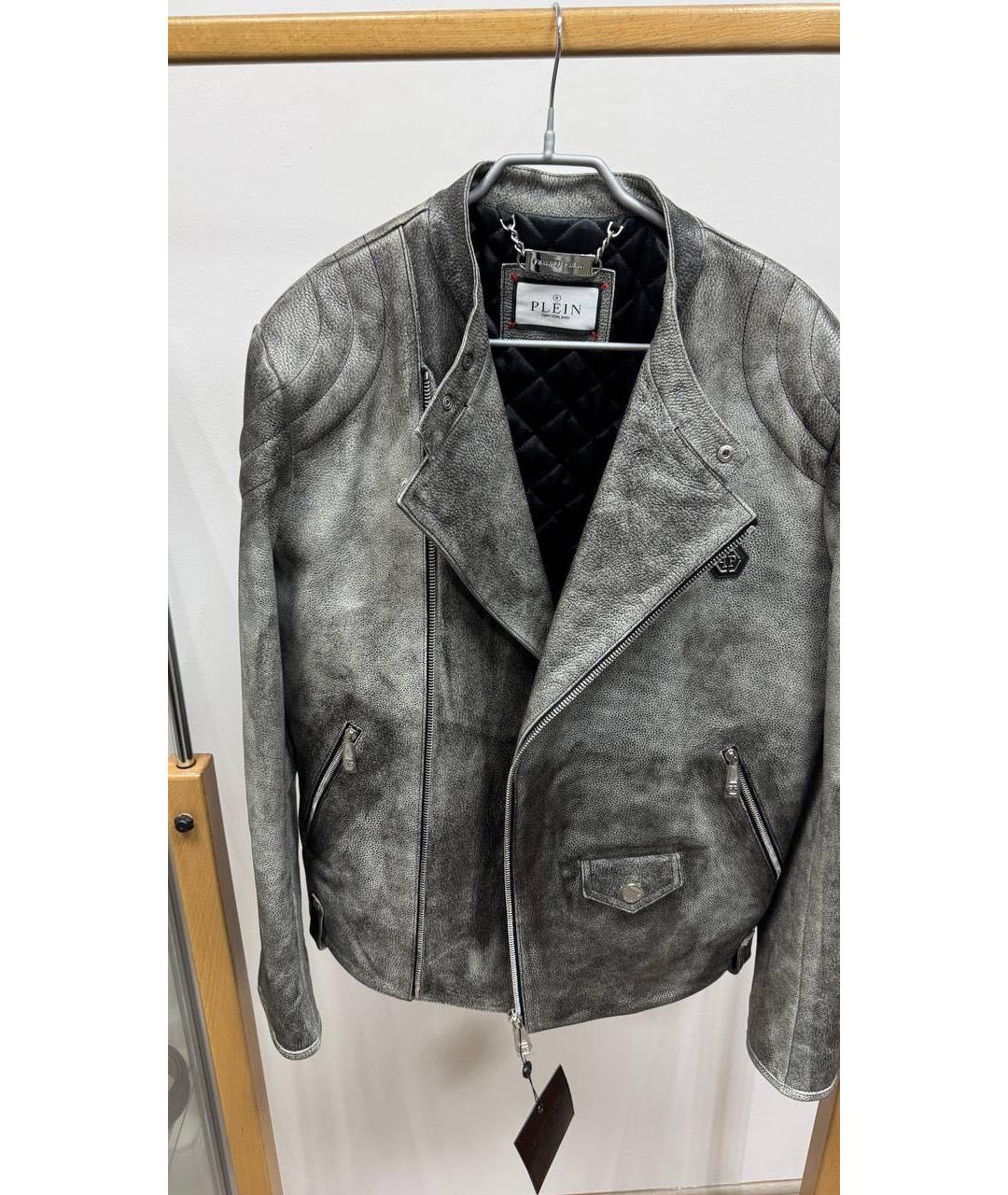PHILIPP PLEIN Серая кожаная куртка, фото 6