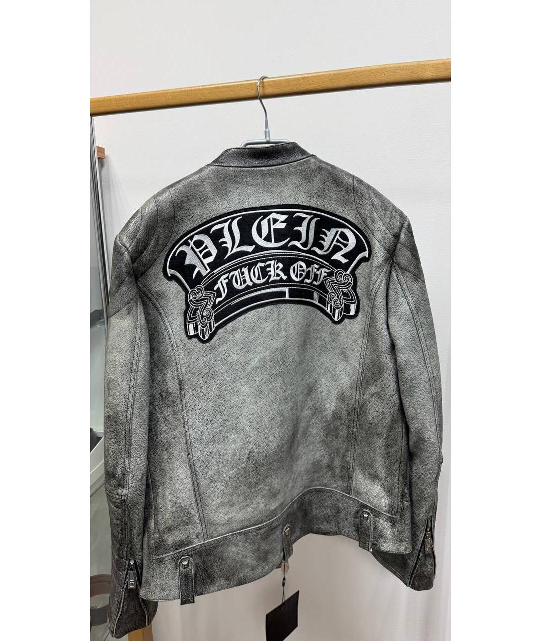 PHILIPP PLEIN Серая кожаная куртка, фото 3