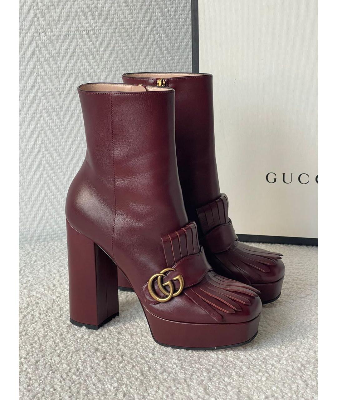 GUCCI Бордовые кожаные ботинки, фото 2