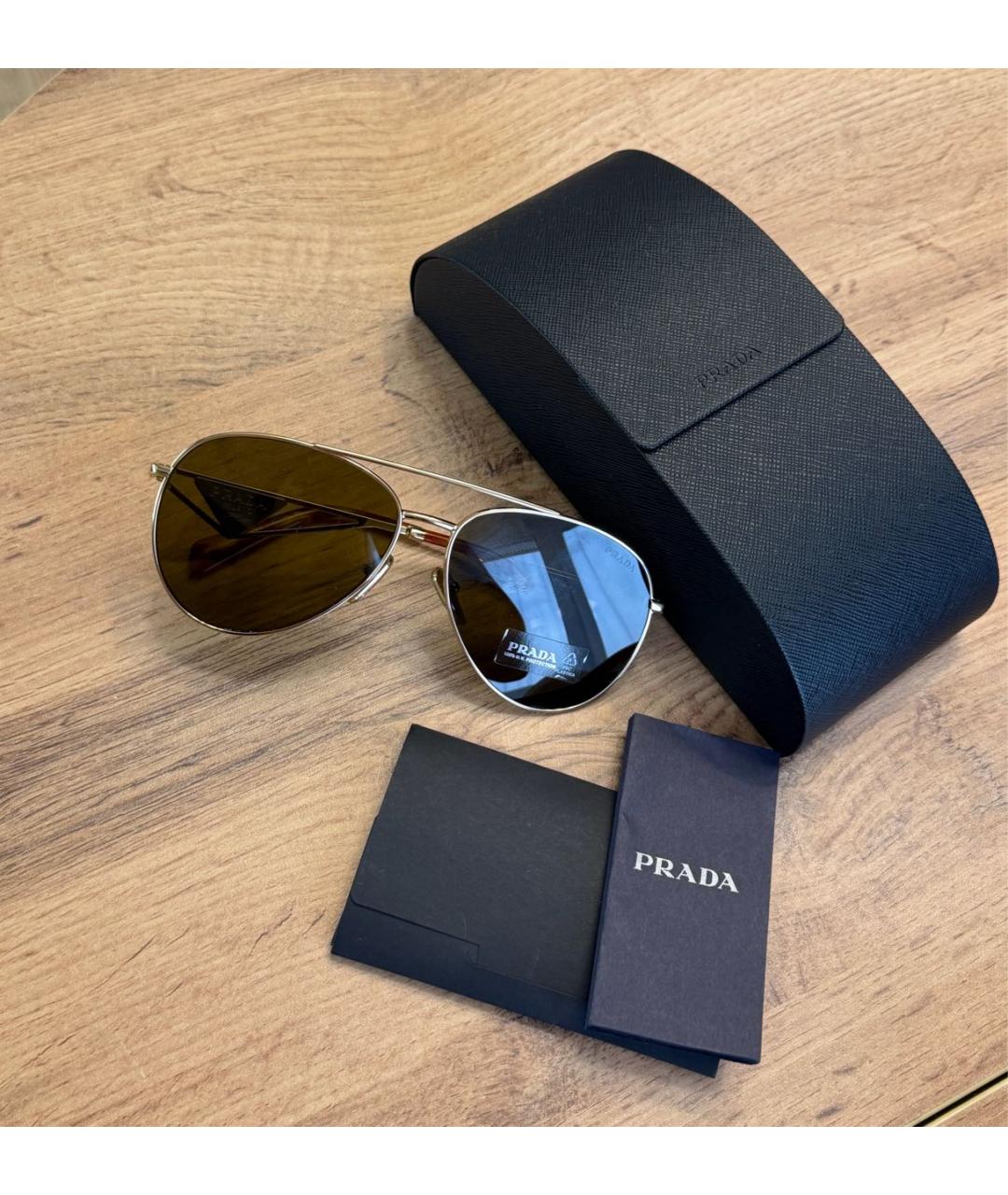 PRADA Золотые металлические солнцезащитные очки, фото 4