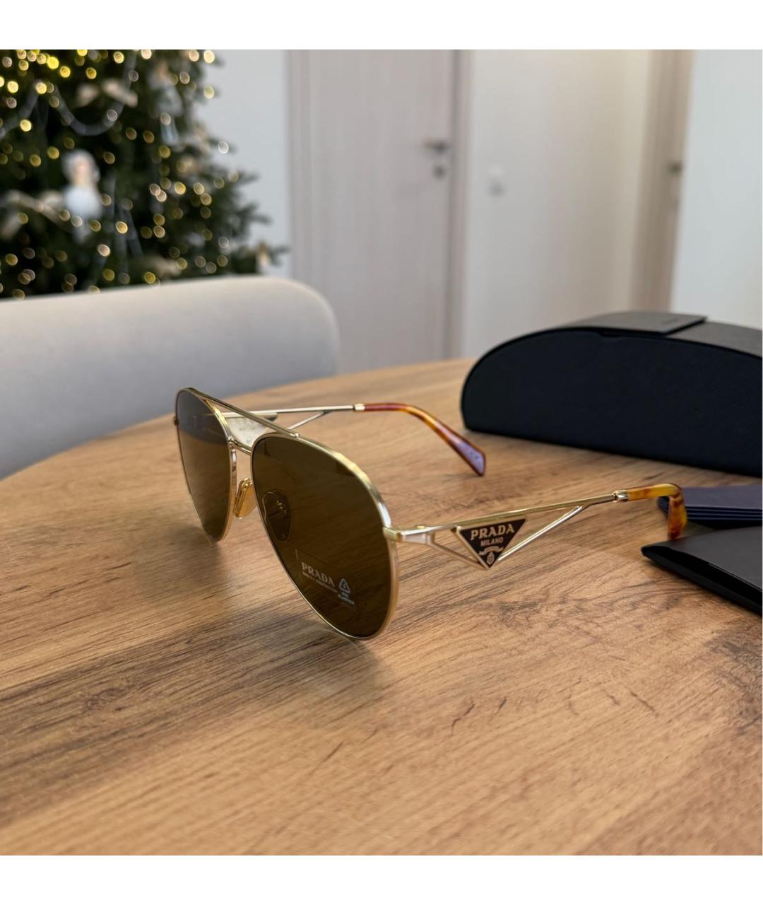 PRADA Золотые металлические солнцезащитные очки, фото 8