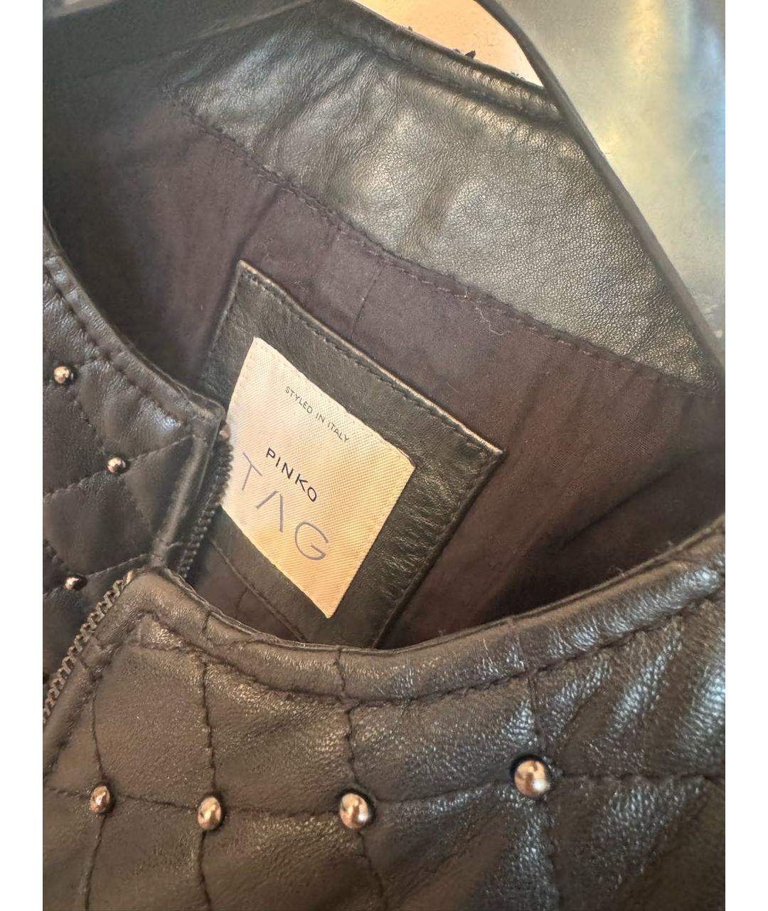 PINKO Черная кожаная куртка, фото 4