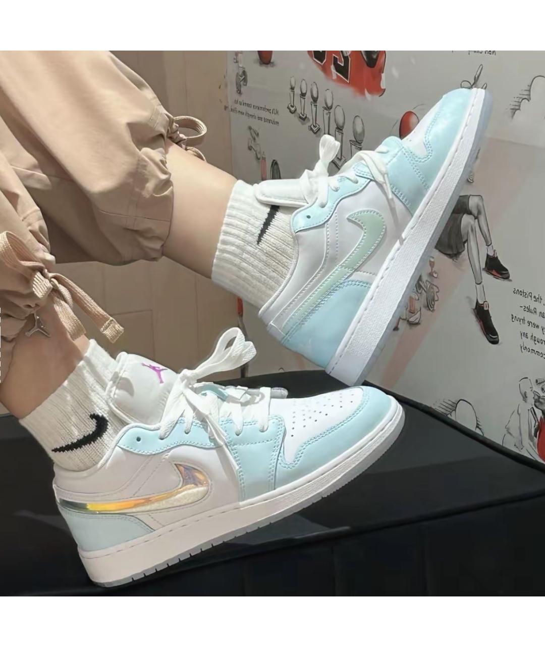 JORDAN Голубые кожаные кроссовки, фото 3