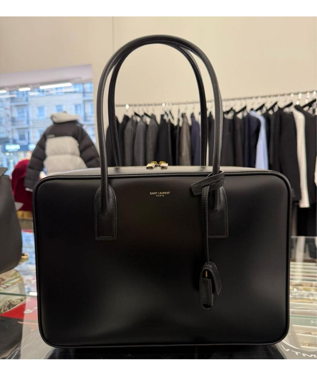 SAINT LAURENT Черная кожаная сумка с короткими ручками, фото 5