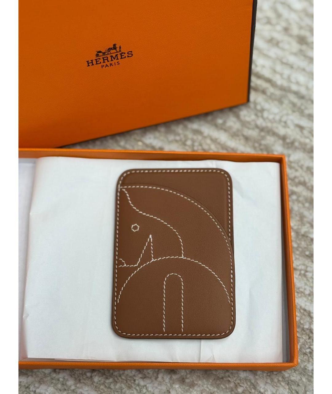 HERMES Бежевый кожаный кардхолдер, фото 2