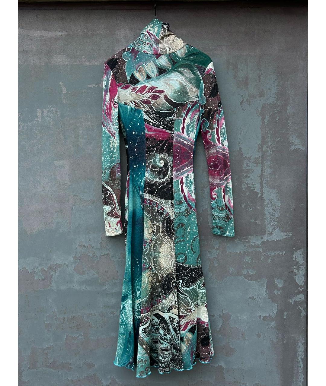 ROBERTO CAVALLI Бирюзовое шерстяное повседневное платье, фото 3