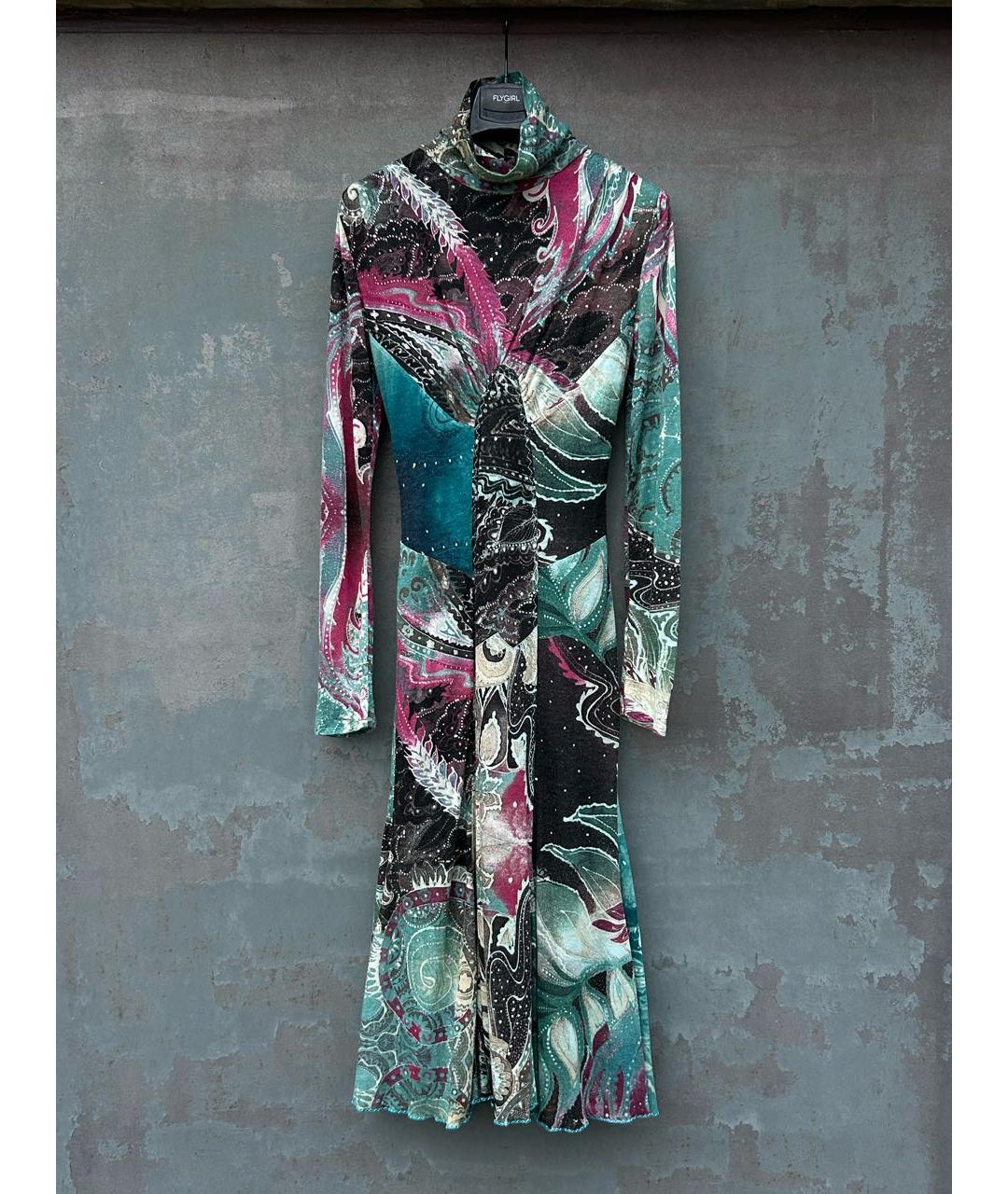 ROBERTO CAVALLI Бирюзовое шерстяное повседневное платье, фото 9