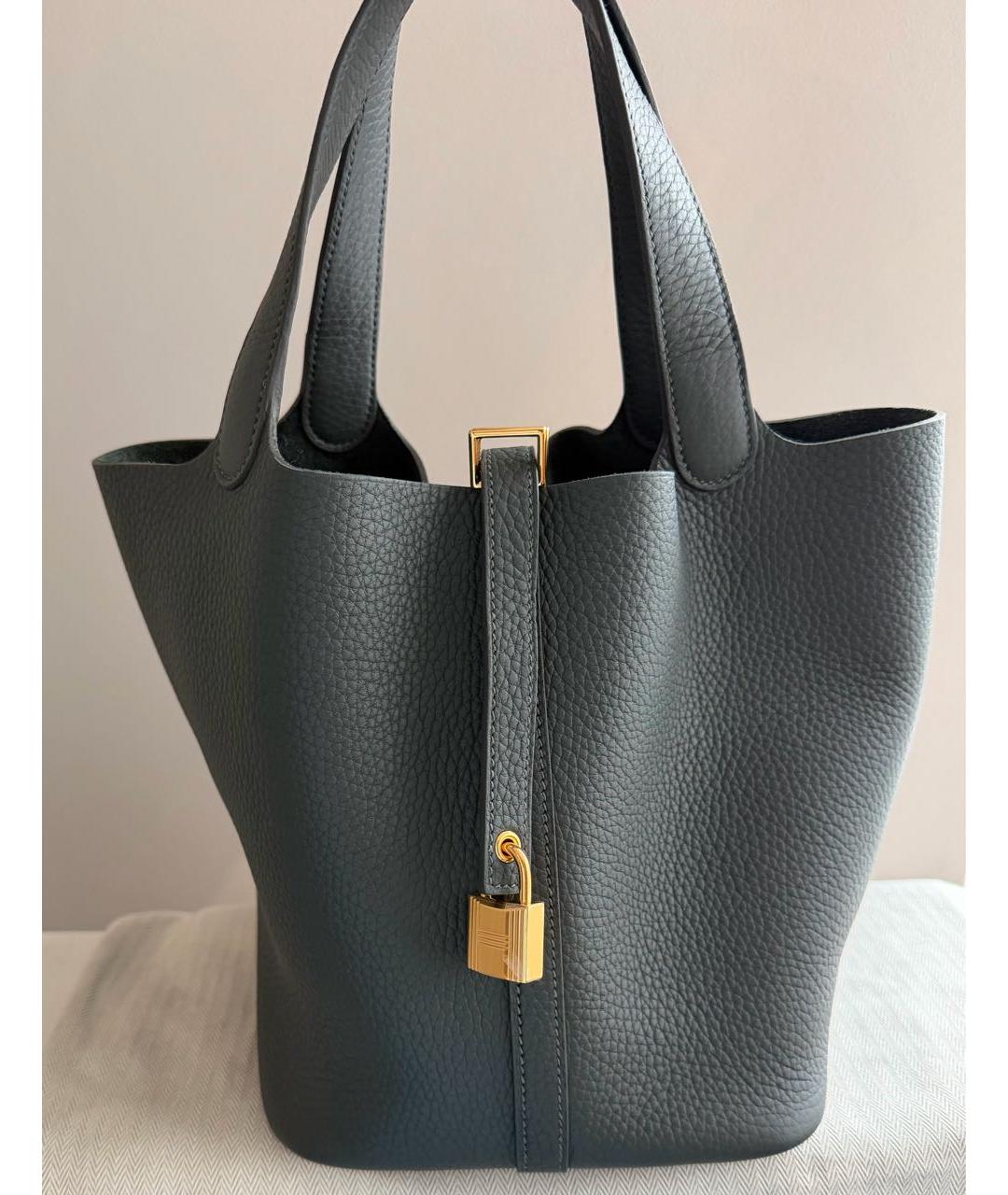 HERMES Серая кожаная сумка с короткими ручками, фото 2