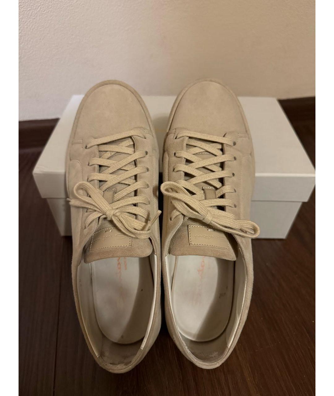 SANTONI Бежевые замшевые кеды, фото 3