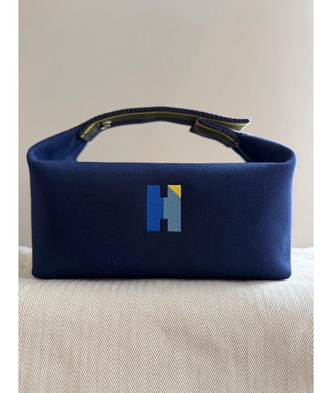 HERMES Синяя хлопковая косметичка, фото 5
