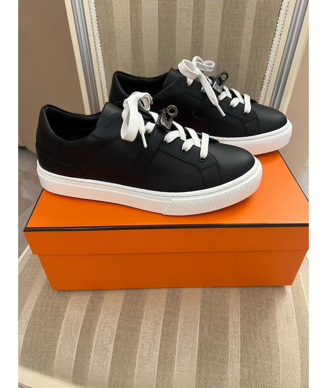 HERMES Черные кожаные кеды, фото 7