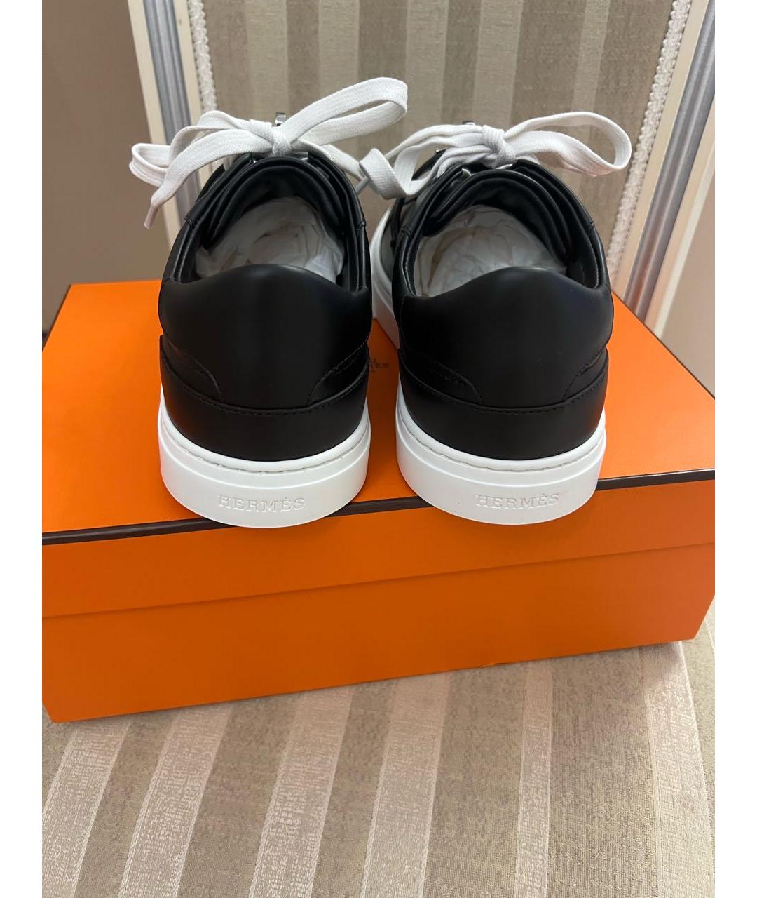HERMES Черные кожаные кеды, фото 3