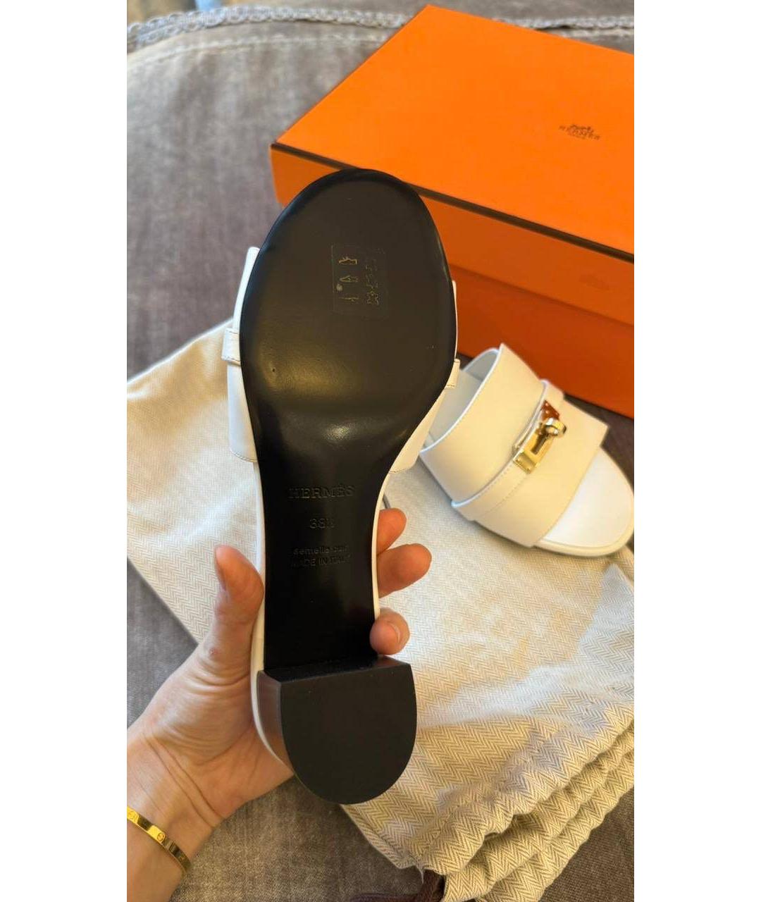 HERMES Белые кожаные босоножки, фото 4