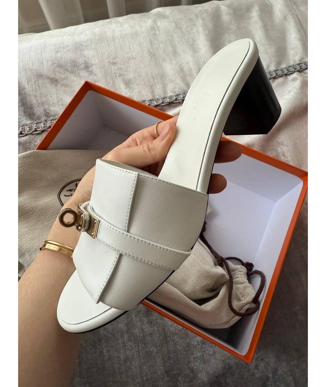 HERMES Белые кожаные босоножки, фото 3