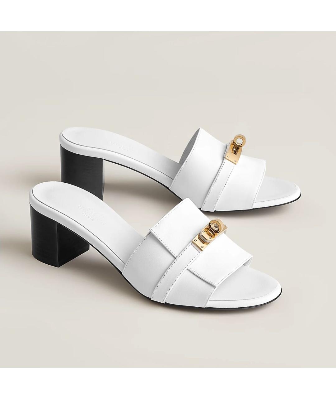 HERMES Белые кожаные босоножки, фото 5