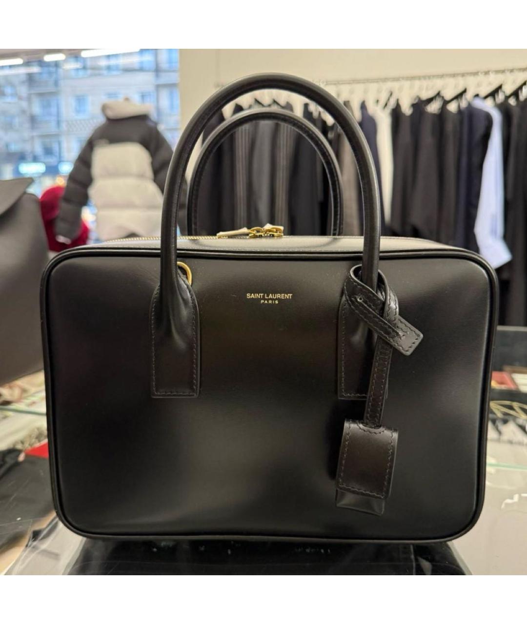 SAINT LAURENT Черная кожаная сумка с короткими ручками, фото 5