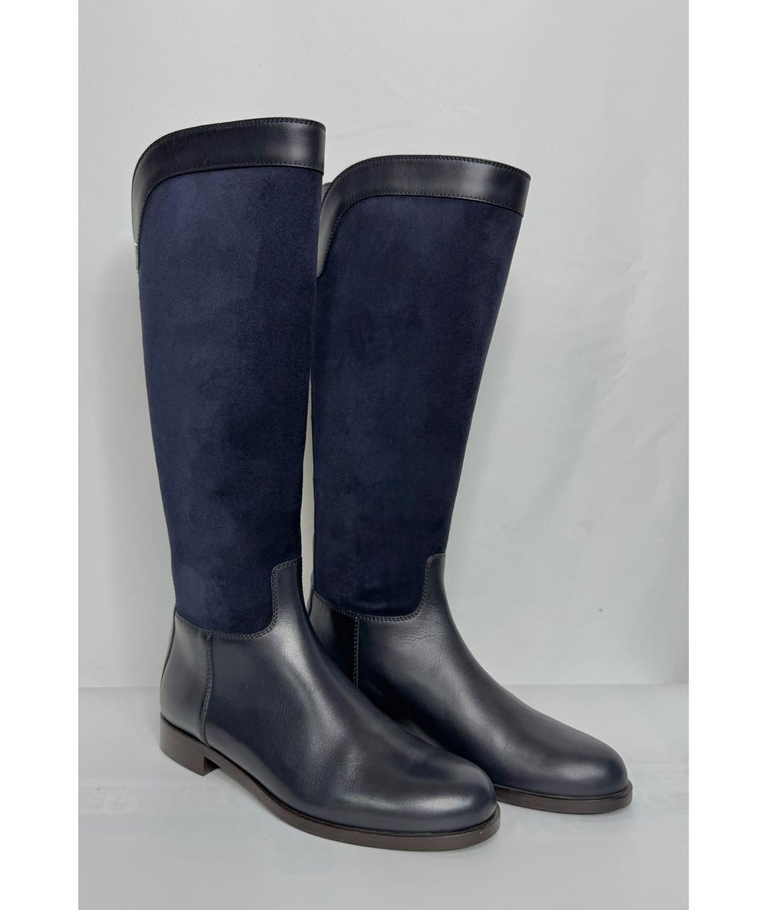 LORO PIANA Темно-синие кожаные сапоги, фото 3