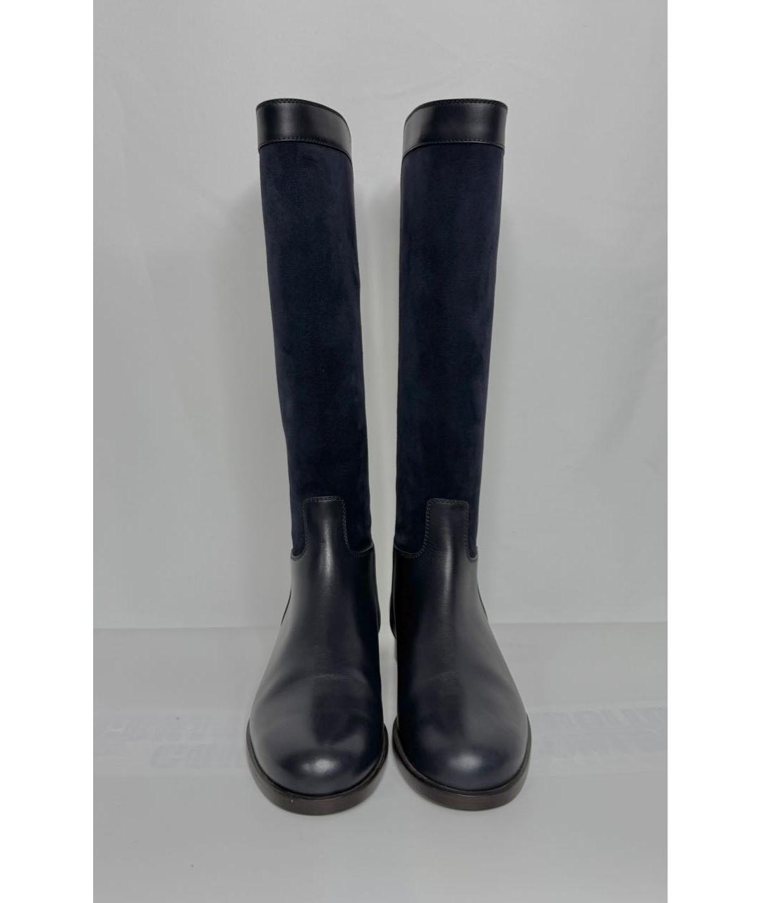 LORO PIANA Темно-синие кожаные сапоги, фото 2
