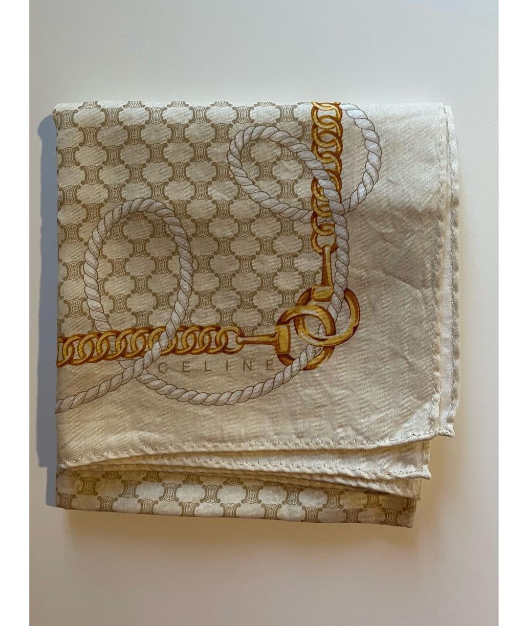 CELINE Бежевый шелковый платок, фото 5