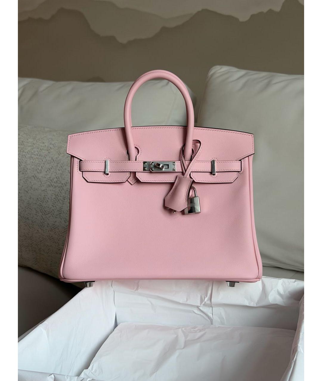 HERMES Розовая кожаная сумка с короткими ручками, фото 2