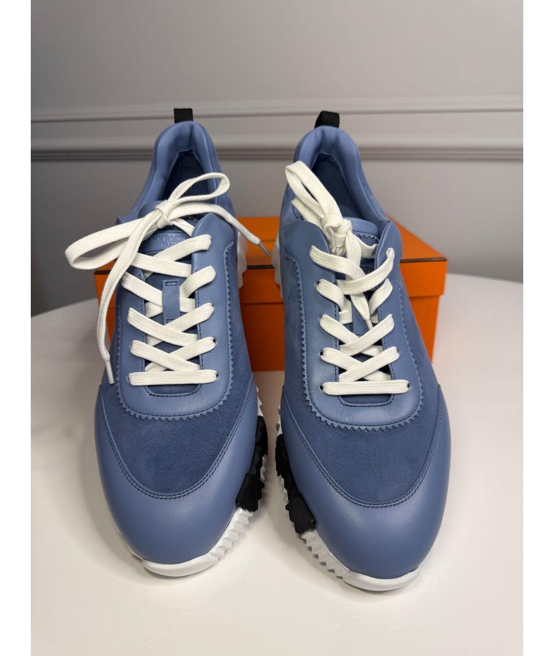 HERMES Голубые кожаные низкие кроссовки / кеды, фото 2