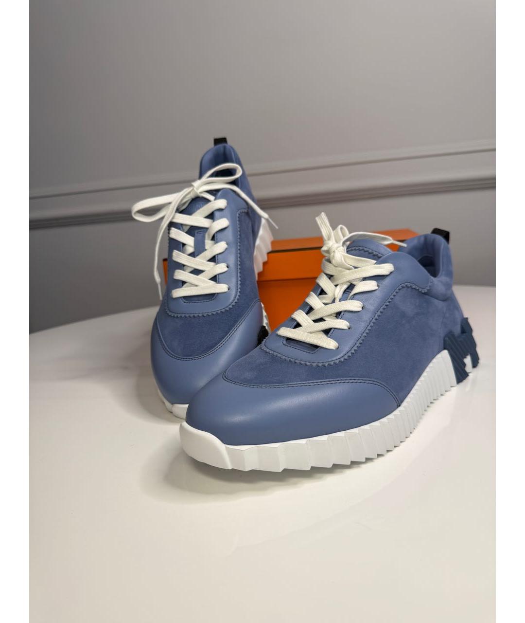 HERMES Голубые кожаные низкие кроссовки / кеды, фото 3