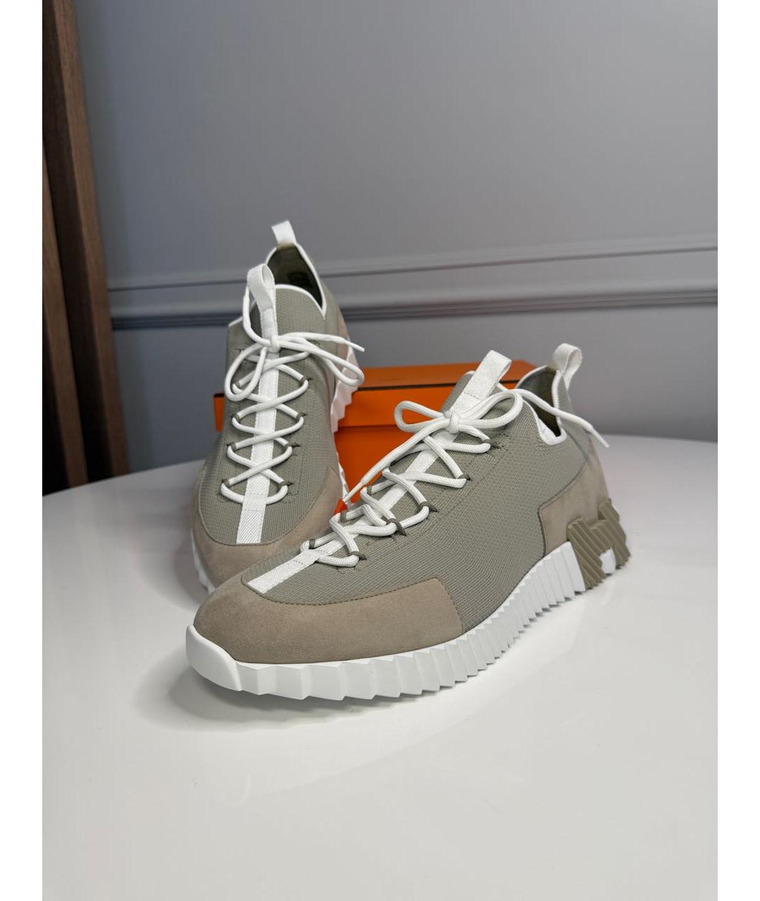 HERMES Бежевые текстильные низкие кроссовки / кеды, фото 3