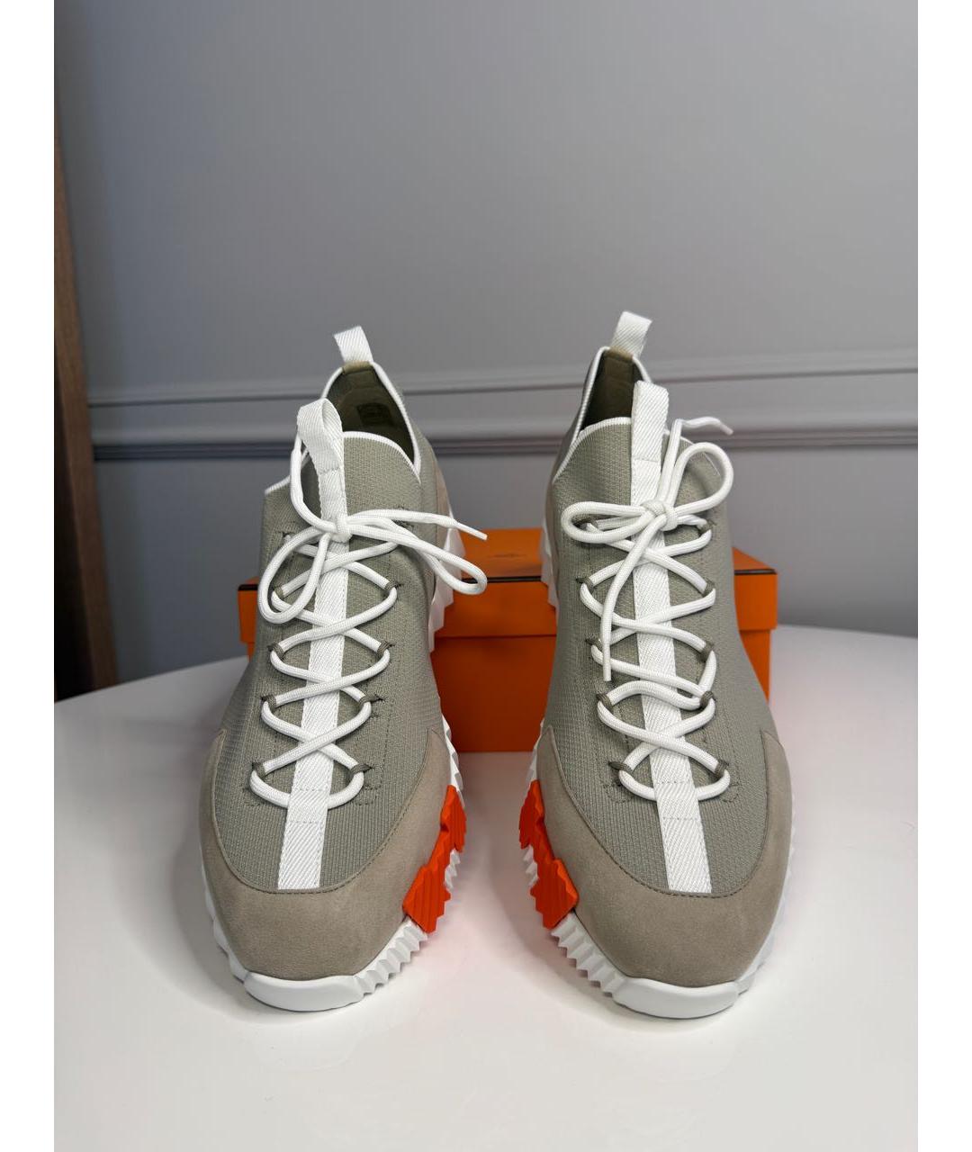 HERMES Бежевые текстильные низкие кроссовки / кеды, фото 2