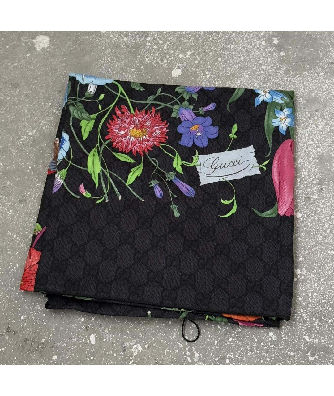 GUCCI Черный шелковый платок, фото 2