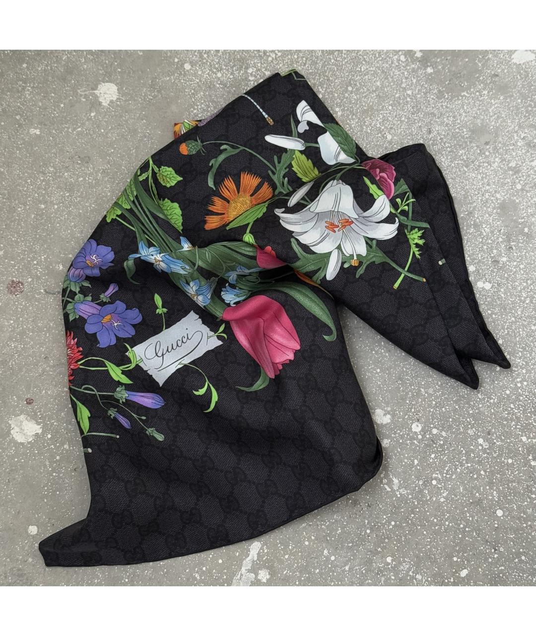 GUCCI Черный шелковый платок, фото 5