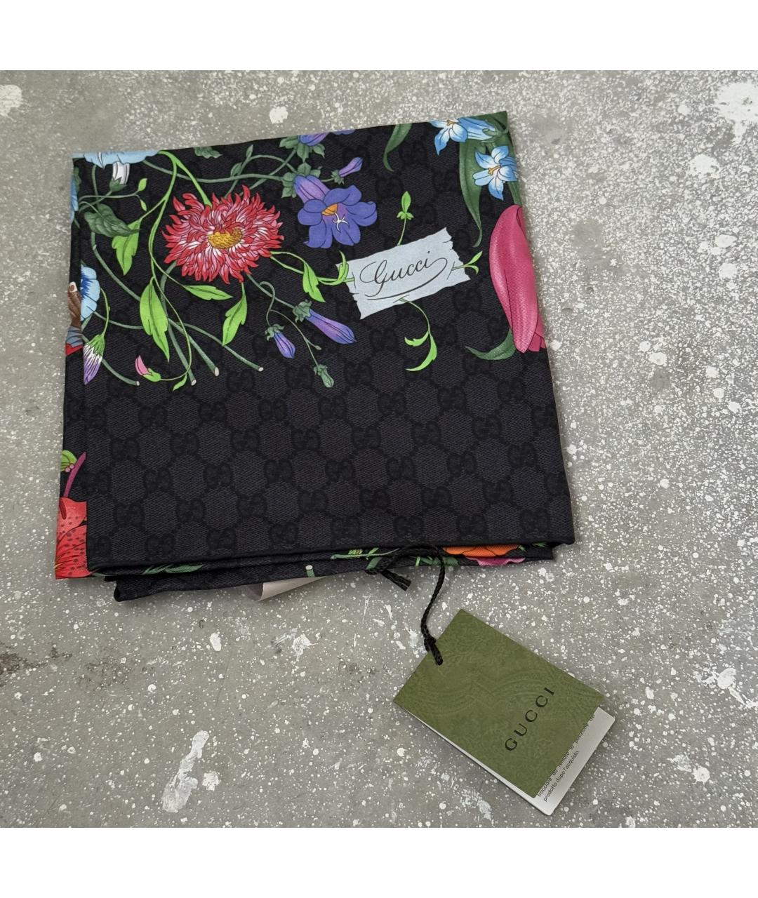 GUCCI Черный шелковый платок, фото 3