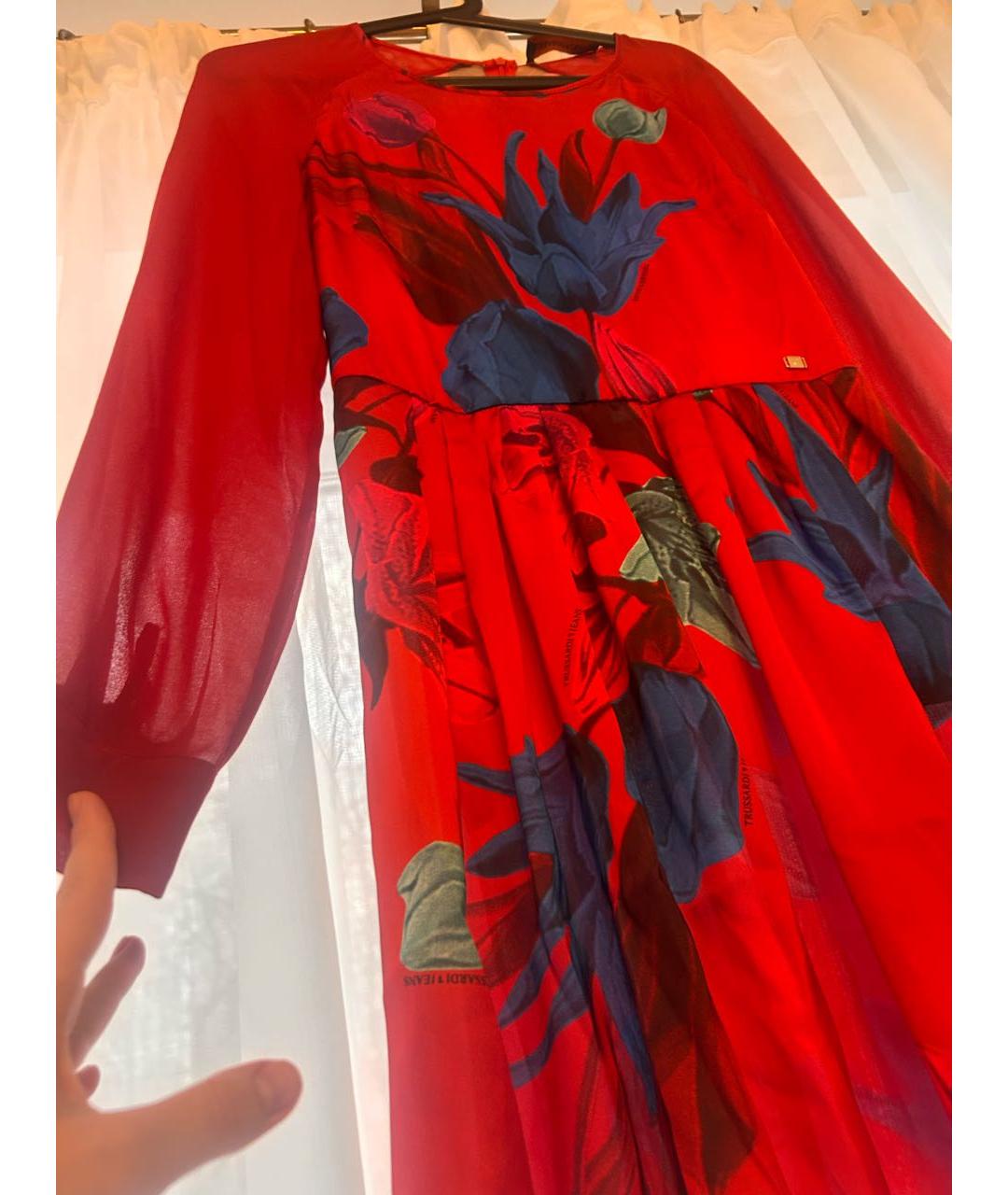TRUSSARDI JEANS Бордовое атласное вечернее платье, фото 6