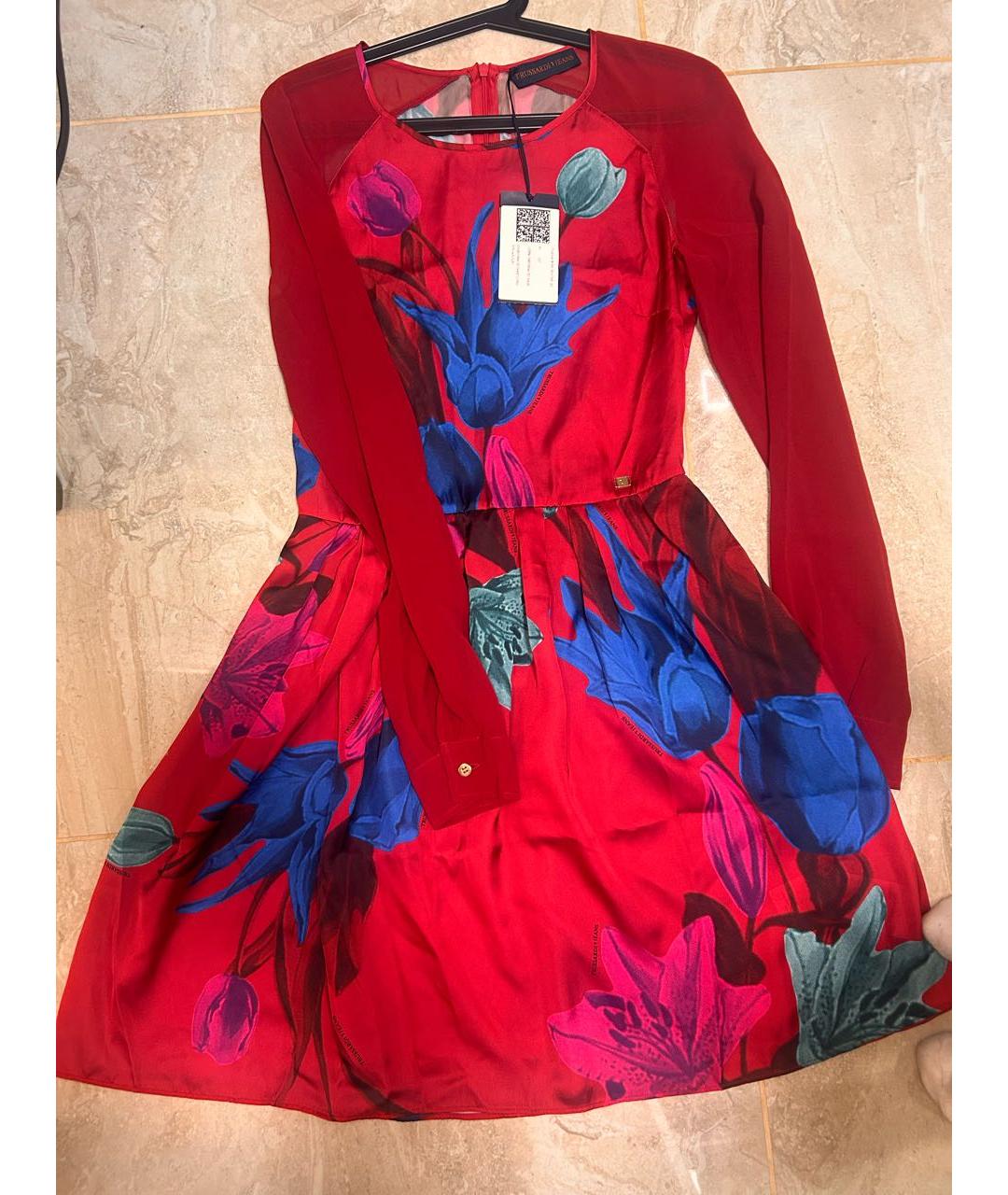 TRUSSARDI JEANS Бордовое атласное вечернее платье, фото 2