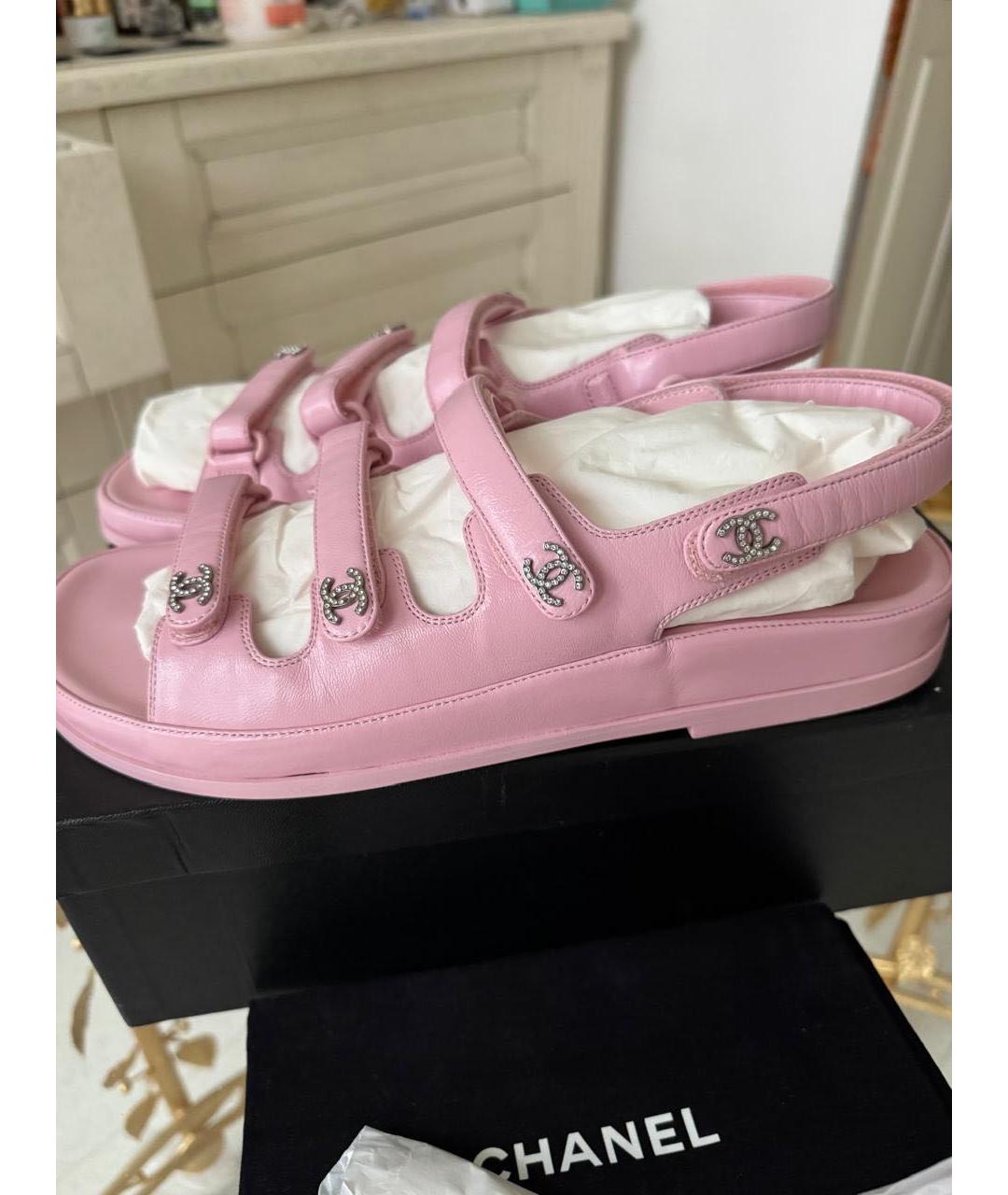 CHANEL Розовые кожаные босоножки, фото 5