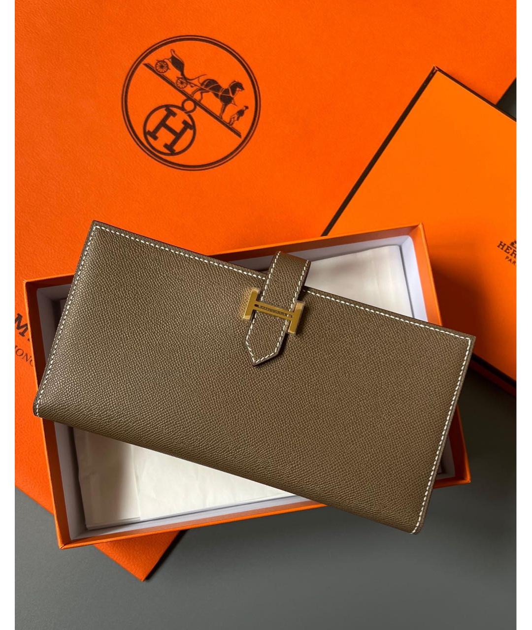 HERMES Хаки кожаный кошелек, фото 2