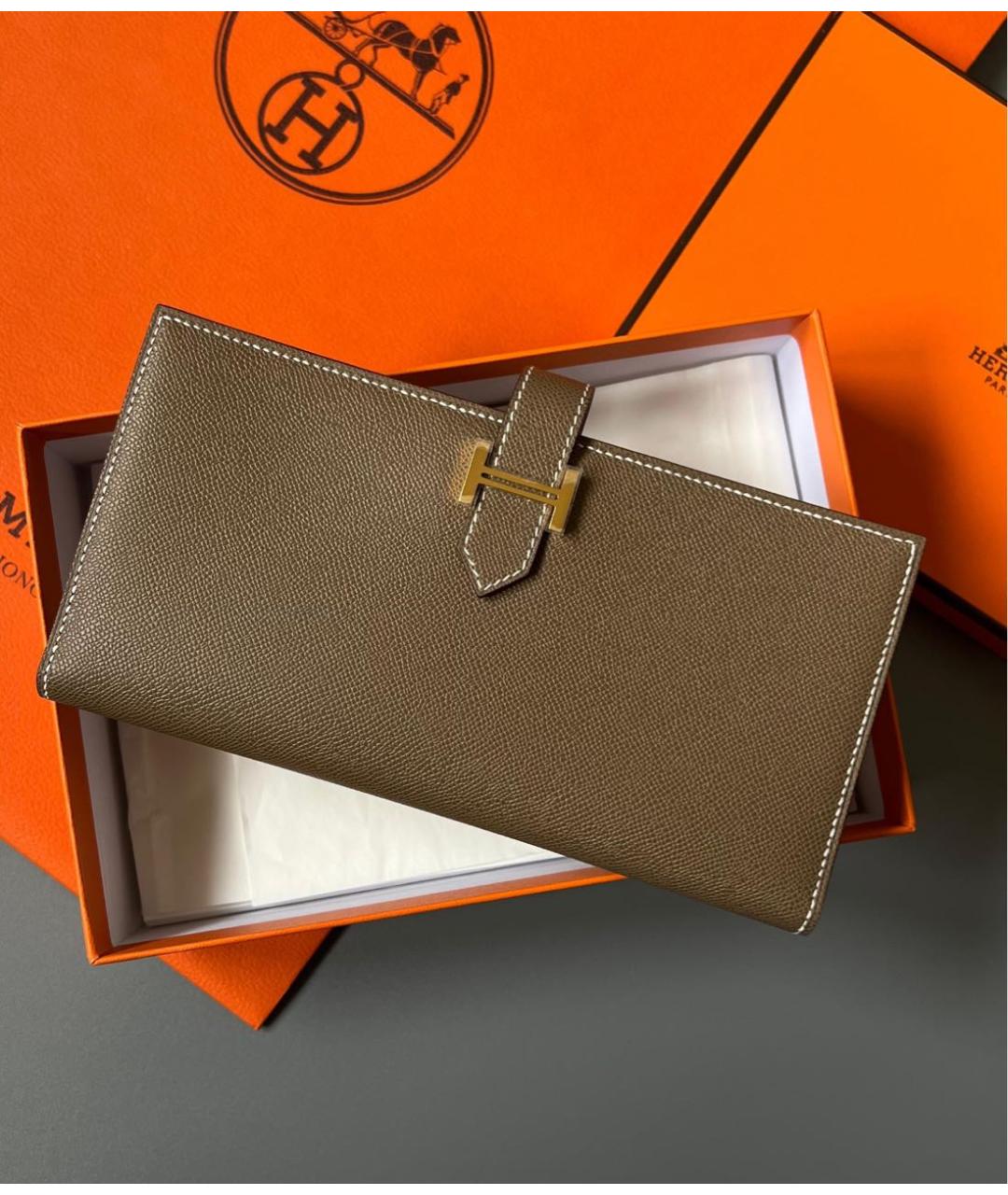 HERMES Хаки кожаный кошелек, фото 3