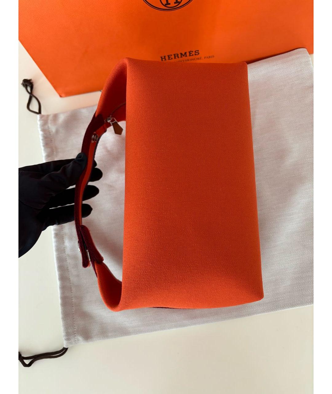 HERMES Оранжевая тканевая косметичка, фото 4