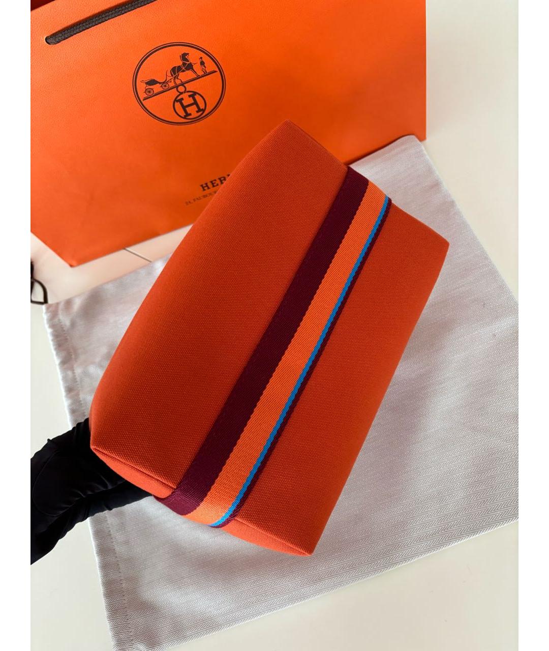 HERMES Оранжевая тканевая косметичка, фото 5