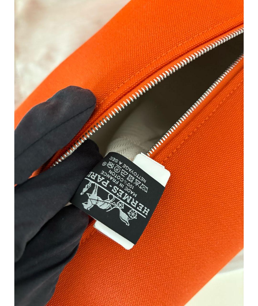 HERMES Оранжевая тканевая косметичка, фото 7